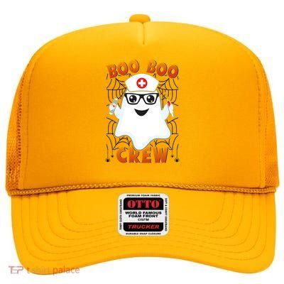 Funny Halloween Boo Boo Crew Ghost Nurse High Crown Mesh Back Trucker Hat