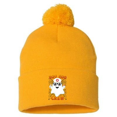 Funny Halloween Boo Boo Crew Ghost Nurse Pom Pom 12in Knit Beanie