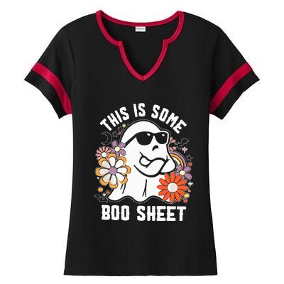 Funny Halloween Boo Ghost Costume This is Some Boo Sheet Ladies Halftime Notch Neck Tee