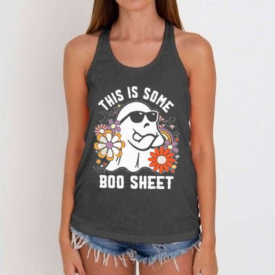 Funny Halloween Boo Ghost Costume This is Some Boo Sheet Women's Knotted Racerback Tank