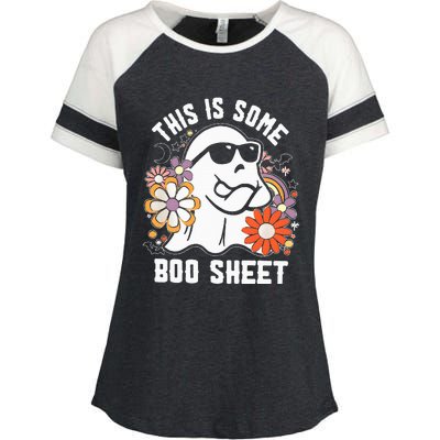 Funny Halloween Boo Ghost Costume This is Some Boo Sheet Enza Ladies Jersey Colorblock Tee