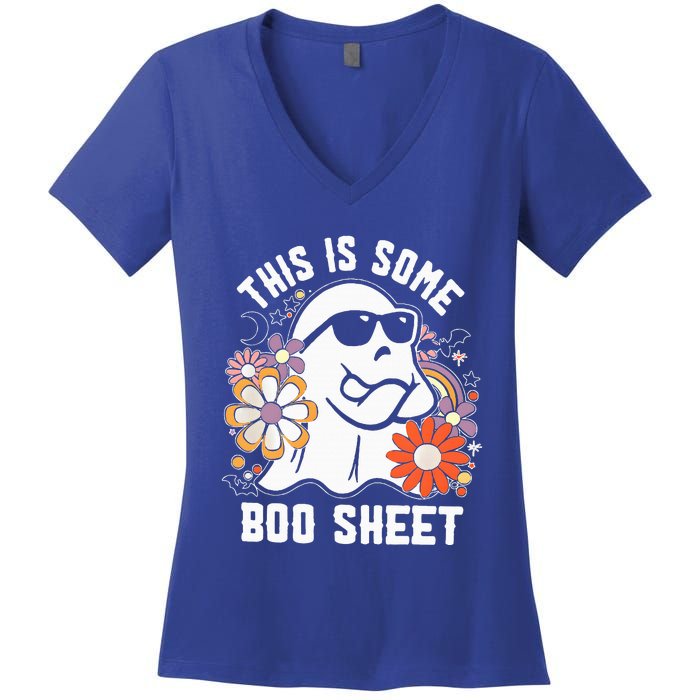 Funny Halloween Boo Ghost Costume This is Some Boo Sheet Women's V-Neck T-Shirt