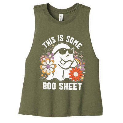 Funny Halloween Boo Ghost Costume This is Some Boo Sheet Women's Racerback Cropped Tank