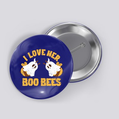 Funny Halloween Boobs Ghost Bee Spooky I Love Her Boo Bees Gift Button