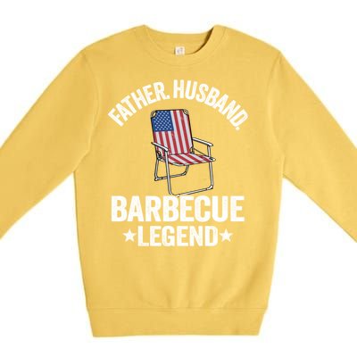 Father Husband Barbecue Legend Grillfather American Flag Bbq Meaningful Gift Premium Crewneck Sweatshirt