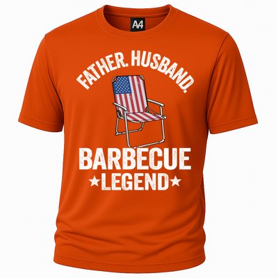 Father Husband Barbecue Legend Grillfather American Flag Bbq Meaningful Gift Cooling Performance Crew T-Shirt