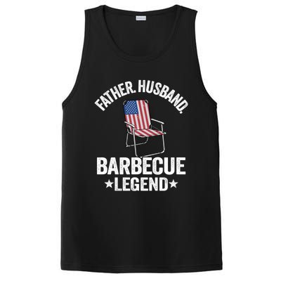 Father Husband Barbecue Legend Grillfather American Flag Bbq Meaningful Gift PosiCharge Competitor Tank