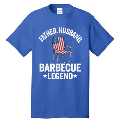 Father Husband Barbecue Legend Grillfather American Flag Bbq Meaningful Gift Tall T-Shirt