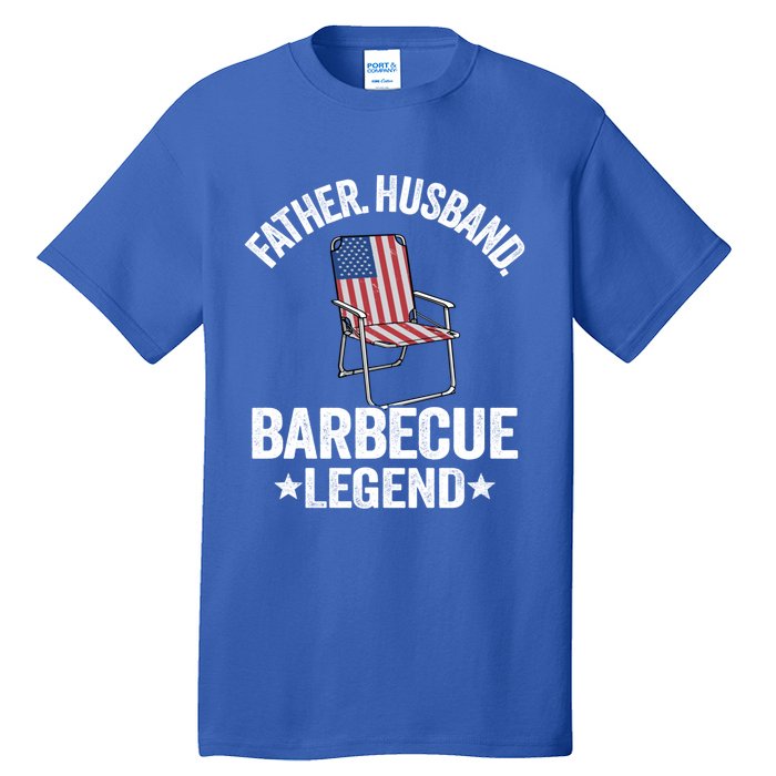 Father Husband Barbecue Legend Grillfather American Flag Bbq Meaningful Gift Tall T-Shirt