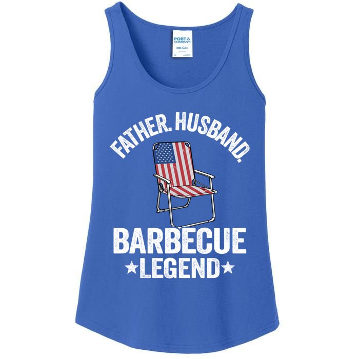 Father Husband Barbecue Legend Grillfather American Flag Bbq Meaningful Gift Ladies Essential Tank