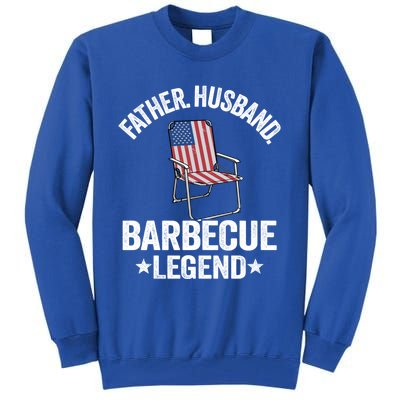 Father Husband Barbecue Legend Grillfather American Flag Bbq Meaningful Gift Tall Sweatshirt