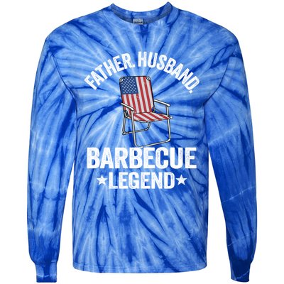 Father Husband Barbecue Legend Grillfather American Flag Bbq Meaningful Gift Tie-Dye Long Sleeve Shirt