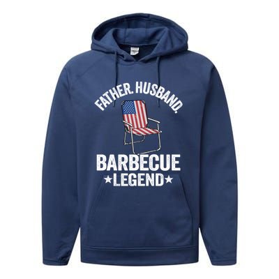 Father Husband Barbecue Legend Grillfather American Flag Bbq Meaningful Gift Performance Fleece Hoodie