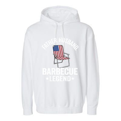 Father Husband Barbecue Legend Grillfather American Flag Bbq Meaningful Gift Garment-Dyed Fleece Hoodie