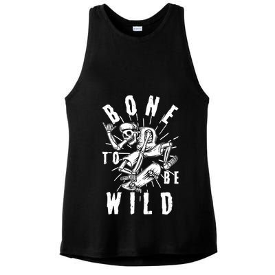 Funny Halloween Bone To Be Wild Skateboarding Skeleton Ladies PosiCharge Tri-Blend Wicking Tank