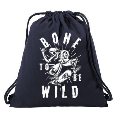 Funny Halloween Bone To Be Wild Skateboarding Skeleton Drawstring Bag