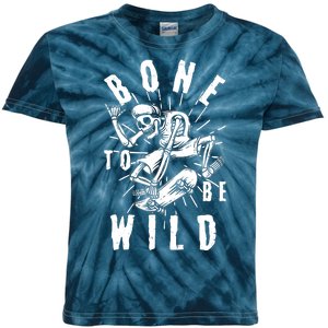 Funny Halloween Bone To Be Wild Skateboarding Skeleton Kids Tie-Dye T-Shirt