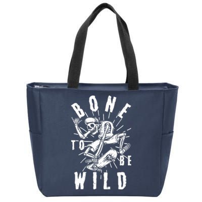 Funny Halloween Bone To Be Wild Skateboarding Skeleton Zip Tote Bag