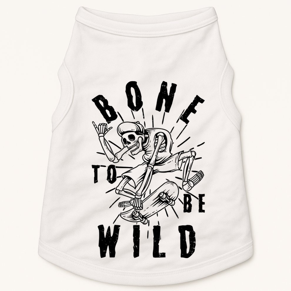Funny Halloween Bone To Be Wild Skateboarding Skeleton Doggie Tank