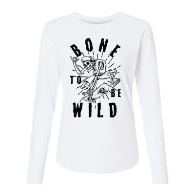 Funny Halloween Bone To Be Wild Skateboarding Skeleton Womens Cotton Relaxed Long Sleeve T-Shirt