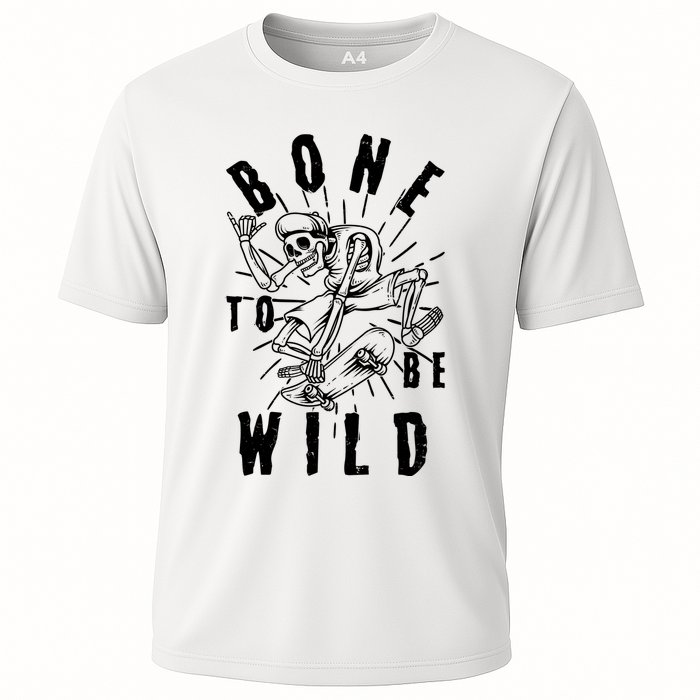 Funny Halloween Bone To Be Wild Skateboarding Skeleton Cooling Performance Crew T-Shirt