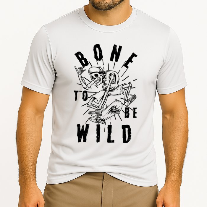 Funny Halloween Bone To Be Wild Skateboarding Skeleton Cooling Performance Crew T-Shirt