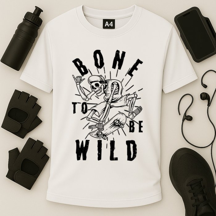 Funny Halloween Bone To Be Wild Skateboarding Skeleton Cooling Performance Crew T-Shirt
