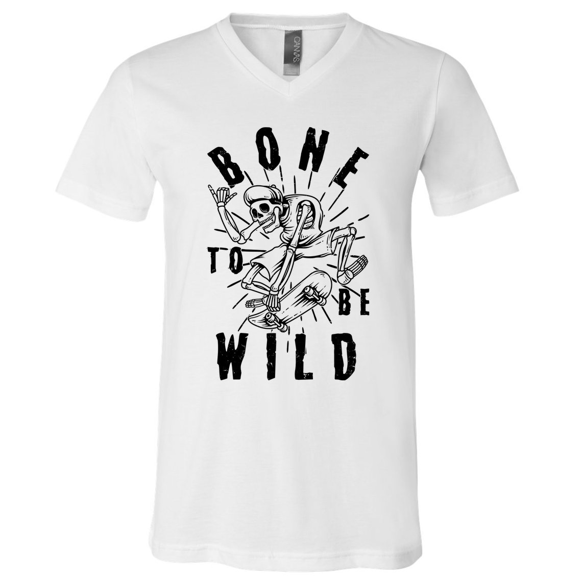 Funny Halloween Bone To Be Wild Skateboarding Skeleton V-Neck T-Shirt