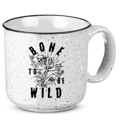 Funny Halloween Bone To Be Wild Skateboarding Skeleton 15oz Campfire Ceramic Mug