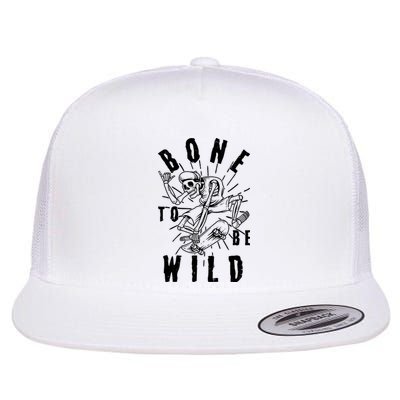 Funny Halloween Bone To Be Wild Skateboarding Skeleton Flat Bill Trucker Hat