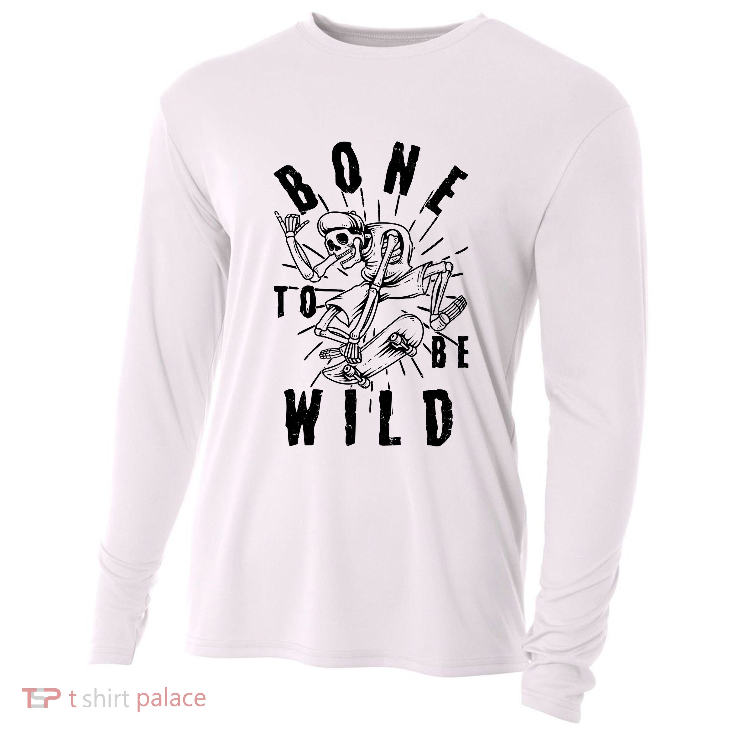 Funny Halloween Bone To Be Wild Skateboarding Skeleton Cooling Performance Long Sleeve Crew