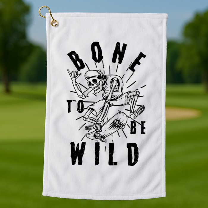 Funny Halloween Bone To Be Wild Skateboarding Skeleton Golf Towel