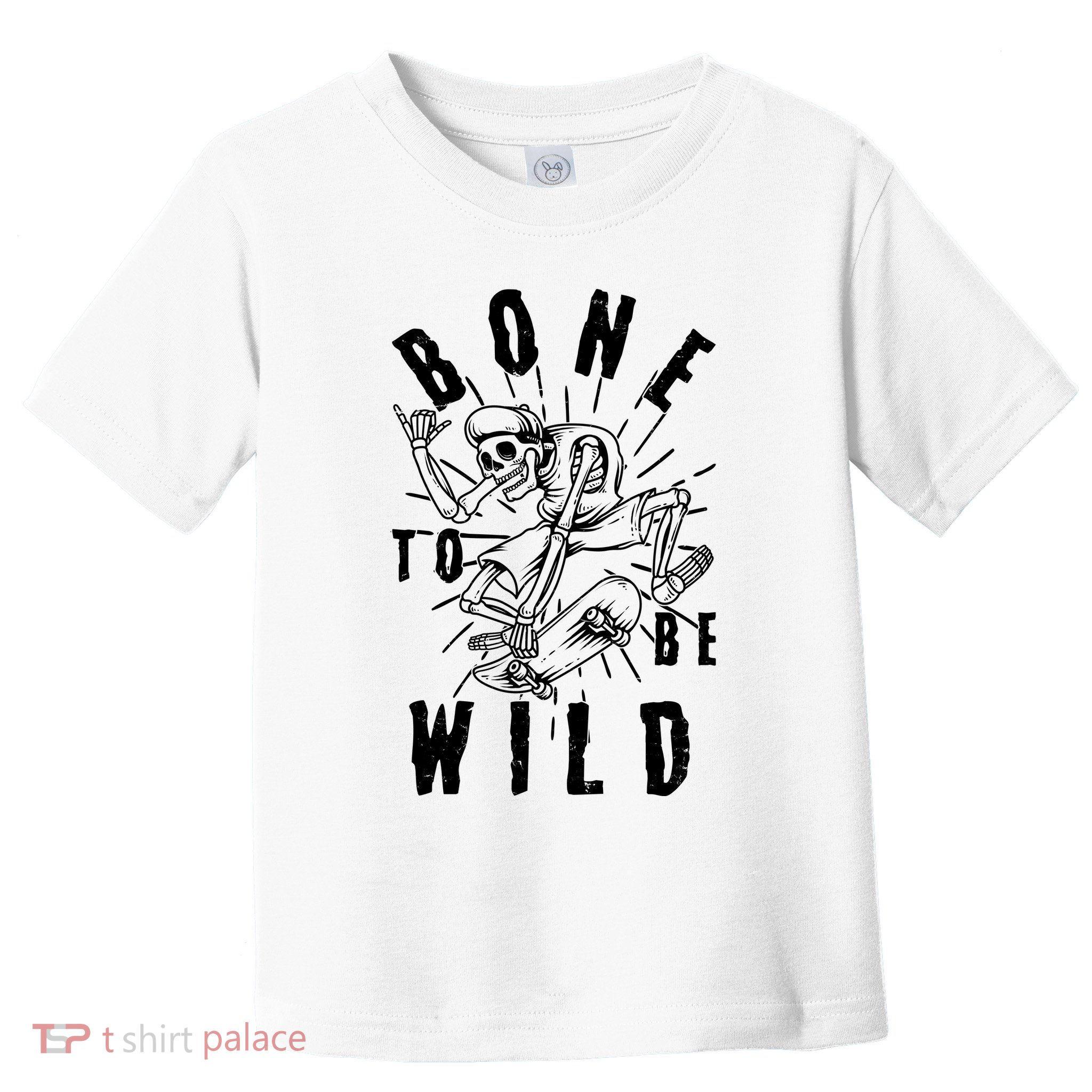Funny Halloween Bone To Be Wild Skateboarding Skeleton Toddler T-Shirt