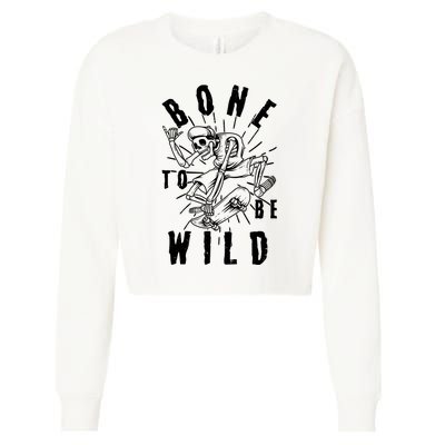 Funny Halloween Bone To Be Wild Skateboarding Skeleton Cropped Pullover Crew