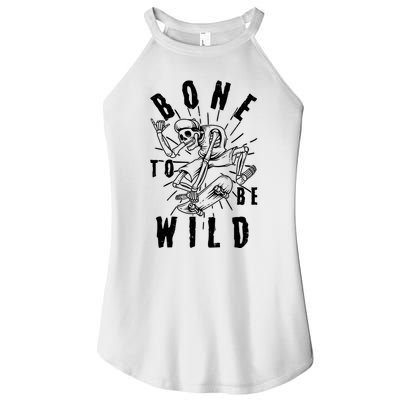 Funny Halloween Bone To Be Wild Skateboarding Skeleton Women's Perfect Tri Rocker Tank