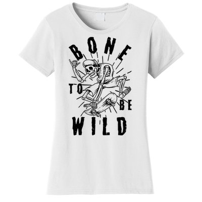 Funny Halloween Bone To Be Wild Skateboarding Skeleton Women's T-Shirt