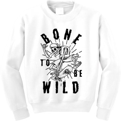 Funny Halloween Bone To Be Wild Skateboarding Skeleton Kids Sweatshirt