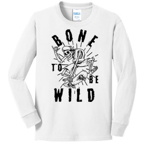 Funny Halloween Bone To Be Wild Skateboarding Skeleton Kids Long Sleeve Shirt