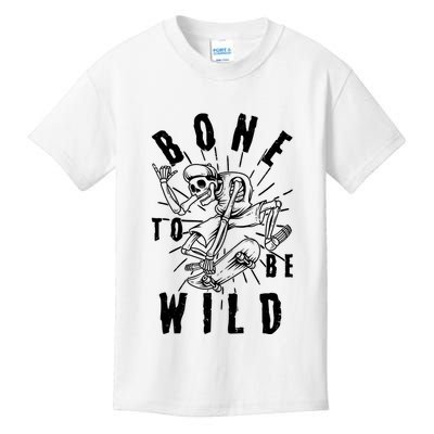Funny Halloween Bone To Be Wild Skateboarding Skeleton Kids T-Shirt