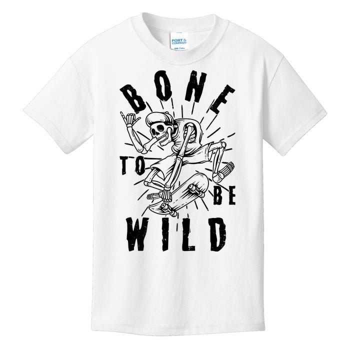 Funny Halloween Bone To Be Wild Skateboarding Skeleton Kids T-Shirt