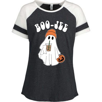 Funny Halloween Boo Jee Ghost Ing Coffee Cool Gift Enza Ladies Jersey Colorblock Tee