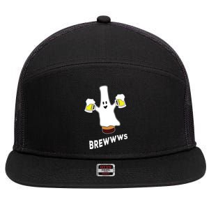 Funny Halloween Beer Bottle Mug Pub Crawl Ghost 7 Panel Mesh Trucker Snapback Hat