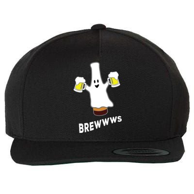 Funny Halloween Beer Bottle Mug Pub Crawl Ghost Wool Snapback Cap