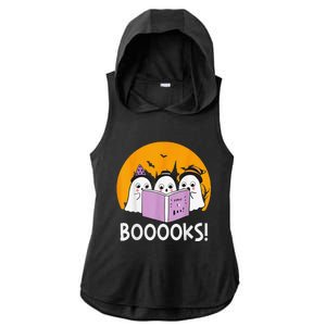 Funny Halloween Booooks! Cute Ghost Reading Library Books Ladies PosiCharge Tri-Blend Wicking Draft Hoodie Tank