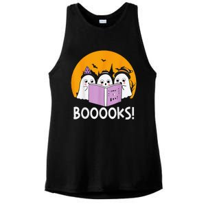 Funny Halloween Booooks! Cute Ghost Reading Library Books Ladies PosiCharge Tri-Blend Wicking Tank