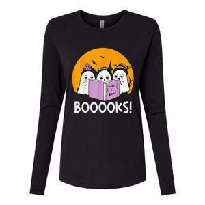 Funny Halloween Booooks! Cute Ghost Reading Library Books Womens Cotton Relaxed Long Sleeve T-Shirt