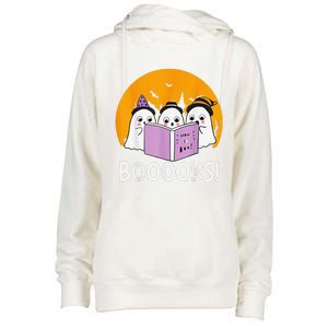 Funny Halloween Booooks! Cute Ghost Reading Library Books Womens Funnel Neck Pullover Hood