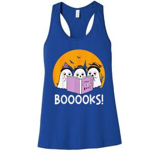 Funny Halloween Booooks! Cute Ghost Reading Library Books Women's Racerback Tank