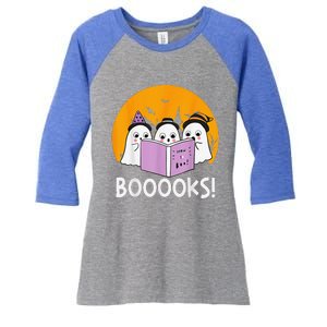 Funny Halloween Booooks! Cute Ghost Reading Library Books Women's Tri-Blend 3/4-Sleeve Raglan Shirt