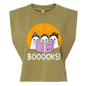 Funny Halloween Booooks! Cute Ghost Reading Library Books Garment-Dyed Women's Muscle Tee